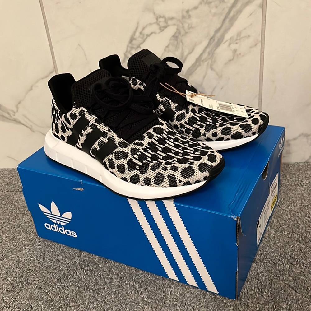 Adidas Swift Run Black & White Animal Print Shoes